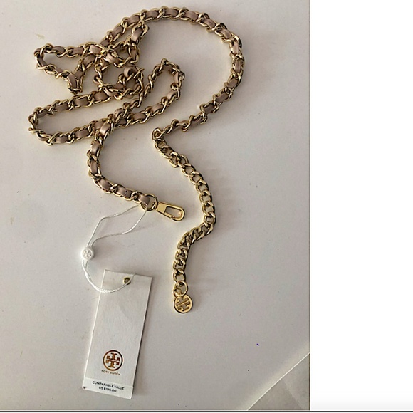 Tory Burch Women's Leather Chain Belt. Color: Light Oak/Gold - Picture 6 of 6